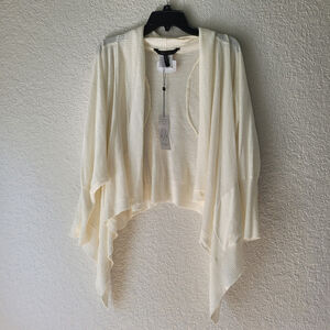 NEW BCBGMAXAZRIA Women's Cotton Cardigan Pocket Ivory Size LARGE Long Sleeve Top
